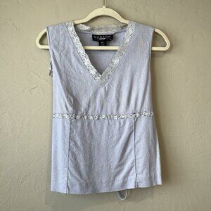 Vintage Babydoll Y2K Lavender Lace Tie‎ Blouse Top Linen V-neck 90s boho twee